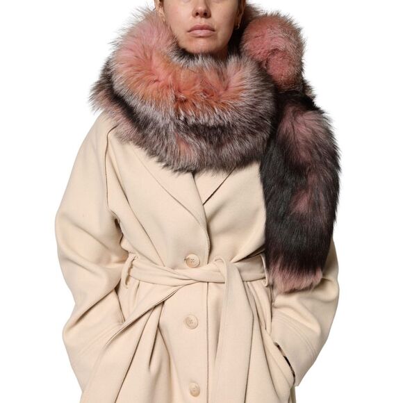 Dolce & Gabbana Pink Frost Fox Fur Neck Warmer Winter 120cm x 27cm Women's Scarf